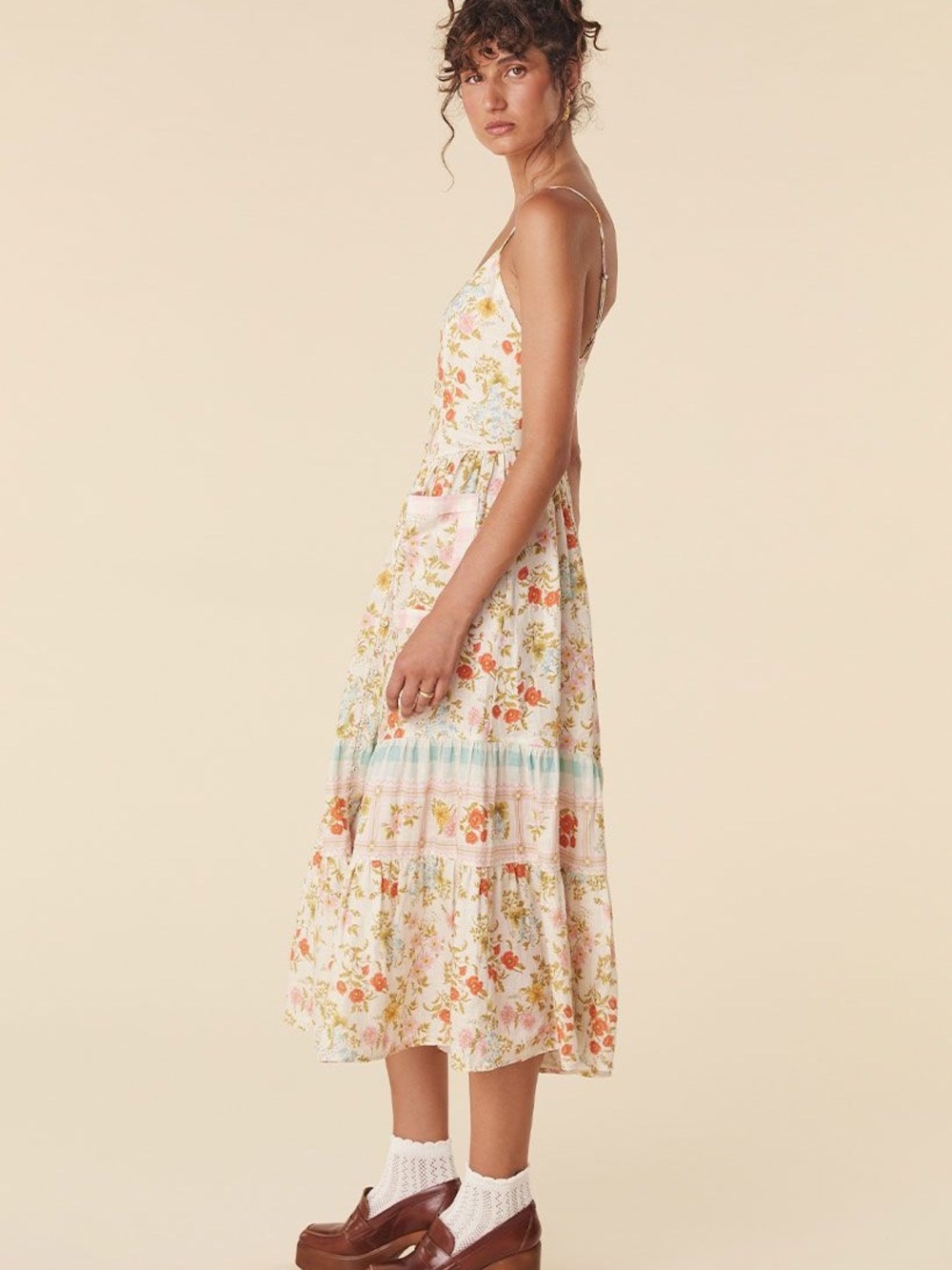 Spell Flora Linen Midi Dress Patch Pockets Large Cottage Whimsical‎ - Picture 2 of 16